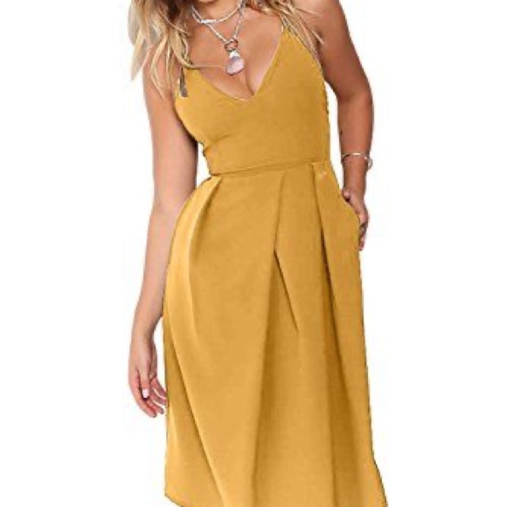 Deep V Neck Adjustable Spaghetti Straps Backless Party Dress with Pockets